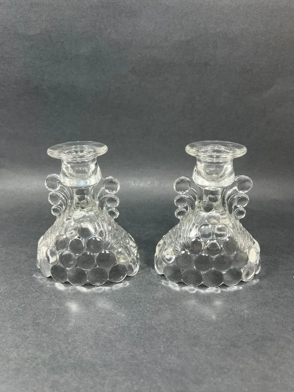 Vtg Pair Westmoreland Thousand Eye Bubble Glass Reversible Candle Holder Vase